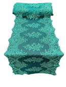 21" Wide Floral Metallic Pattern Lace Table Runner - Hunter Green - Metallic Table Runner Sold By Yard