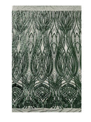 Long Wavy Line Design Sequins - Hunter Green - 4 Way Stretch Sequin Design on Mesh Fabric By Yard