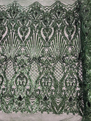 Damask Geometric Sequins - Hunter Green - 4 Way Stretch Sequins Design Sold By Yard