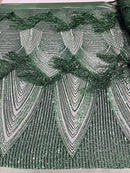 Fringe Sequins Design - Hunter Green - Fringe Design Embroidered on a  4 Way Stretch Lace Mesh (Pick A Size)