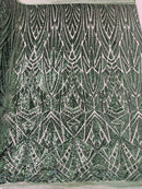 Sequins Fabric - Hunter Green - Geometric Pattern Design 4 Way Stretch Sold By Yard