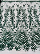 Beaded Embroidered Fabric - Hunter Green - Embroidered Heart and Feather Pattern Fabric Sold By Yard