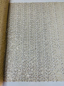 Beaded Sequins Mesh Fabric - Light Gold - Embroidered Beaded Wedding Bridal Fabric with Sequins By The Yard