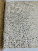Beaded Sequins Mesh Fabric - Light Gold - Embroidered Beaded Wedding Bridal Fabric with Sequins By The Yard