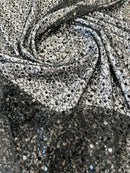 Beaded Sequins Mesh Fabric - Black - Embroidered Beaded Wedding Bridal Fabric with Sequins By The Yard