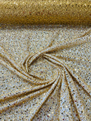 Beaded Sequins Mesh Fabric - Gold - Embroidered Beaded Wedding Bridal Fabric with Sequins By The Yard