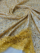 Beaded Sequins Mesh Fabric - Gold - Embroidered Beaded Wedding Bridal Fabric with Sequins By The Yard
