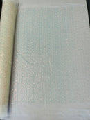 Beaded Sequins Mesh Fabric - White - Embroidered Beaded Wedding Bridal Fabric with Sequins By The Yard