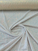 Beaded Sequins Mesh Fabric - White - Embroidered Beaded Wedding Bridal Fabric with Sequins By The Yard