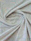 Beaded Sequins Mesh Fabric - White - Embroidered Beaded Wedding Bridal Fabric with Sequins By The Yard