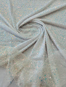 Beaded Sequins Mesh Fabric - White - Embroidered Beaded Wedding Bridal Fabric with Sequins By The Yard