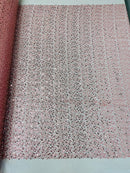 Beaded Sequins Mesh Fabric - Dusty Rose - Embroidered Beaded Wedding Bridal Fabric with Sequins By The Yard