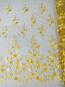 Roses 3D Fabric - Gold - Embroidered Floral Fashion Design High Quality Fabric Sold by Yard