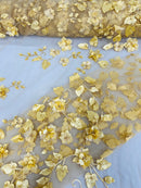 Roses 3D Fabric - Gold - Embroidered Floral Fashion Design High Quality Fabric Sold by Yard