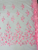 Roses 3D Fabric - Candy Pink - Embroidered Floral Fashion Design High Quality Fabric Sold by Yard