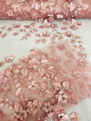 Roses 3D Fabric - Dusty Rose - Embroidered Floral Fashion Design High Quality Fabric Sold by Yard