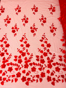 Roses 3D Fabric - Red - Embroidered Floral Fashion Design High Quality Fabric Sold by Yard