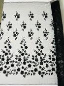 Roses 3D Fabric - Black - Embroidered Floral Fashion Design High Quality Fabric Sold by Yard