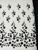Roses 3D Fabric - Black - Embroidered Floral Fashion Design High Quality Fabric Sold by Yard