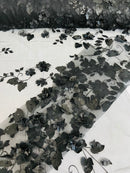 Roses 3D Fabric - Black - Embroidered Floral Fashion Design High Quality Fabric Sold by Yard