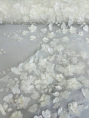 Roses 3D Fabric - Ivory - Embroidered Floral Fashion Design High Quality Fabric Sold by Yard