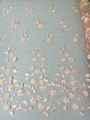 Roses 3D Fabric - Blush Peach - Embroidered Floral Fashion Design High Quality Fabric Sold by Yard