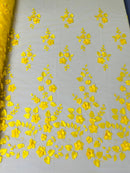 Roses 3D Fabric - Yellow - Embroidered Floral Fashion Design High Quality Fabric Sold by Yard