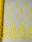 Roses 3D Fabric - Yellow - Embroidered Floral Fashion Design High Quality Fabric Sold by Yard