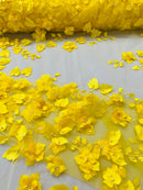 Roses 3D Fabric - Yellow - Embroidered Floral Fashion Design High Quality Fabric Sold by Yard