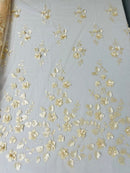 Roses 3D Fabric - Champagne  - Embroidered Floral Fashion Design High Quality Fabric Sold by Yard