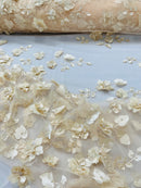 Roses 3D Fabric - Champagne  - Embroidered Floral Fashion Design High Quality Fabric Sold by Yard