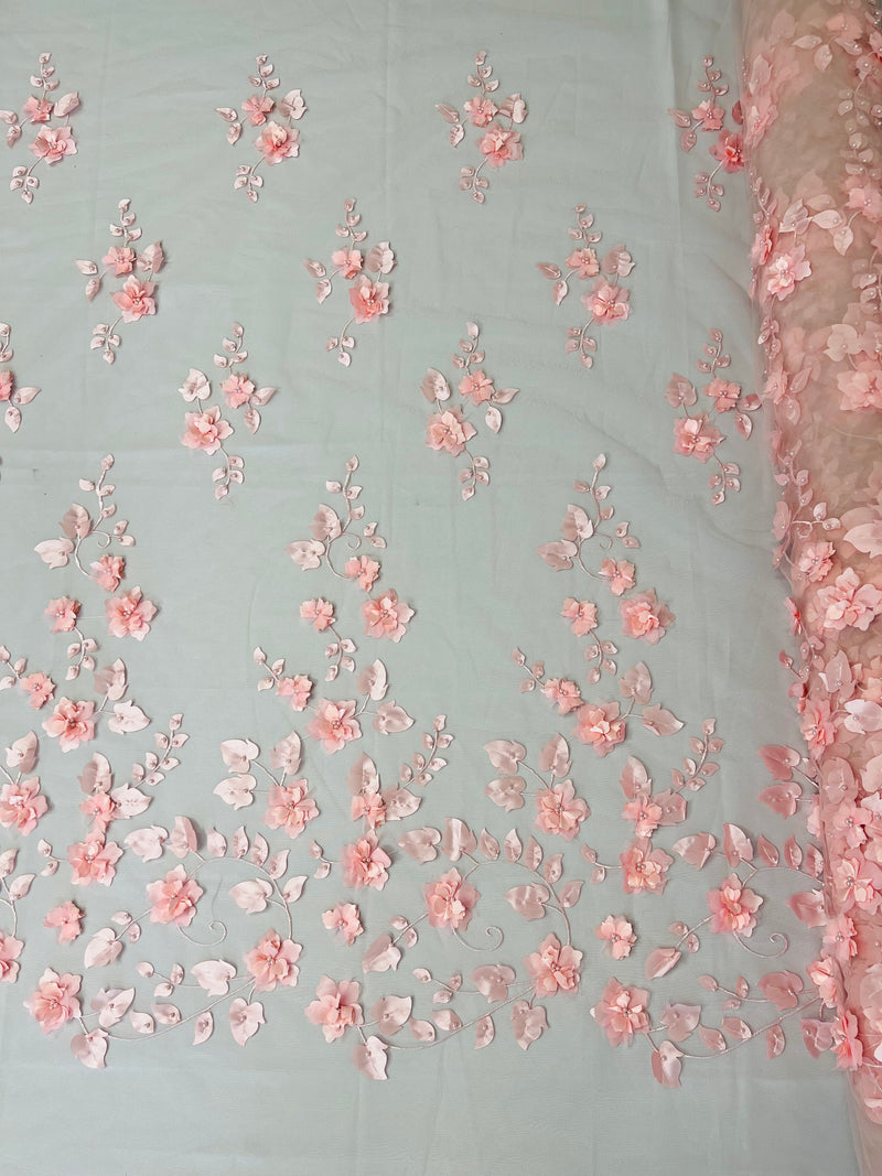 Roses 3D Fabric - Pink - Embroidered Floral Fashion Design High Quality Fabric Sold by Yard