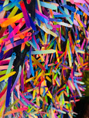 Sword Shaped Sequins - Rainbow - Hanging Iridescent Sequins On Mesh Fabric By Yard