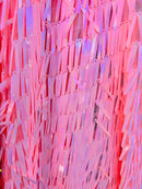 Sword Shaped Sequins - Pink - Hanging Iridescent Sequins On Mesh Fabric By Yard