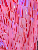 Sword Shaped Sequins - Pink - Hanging Iridescent Sequins On Mesh Fabric By Yard
