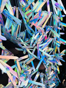 Sword Shaped Sequins - Unicorn - Hanging Iridescent Sequins On Mesh Fabric By Yard