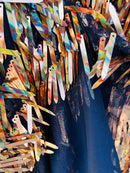 Sword Shaped Sequins - Gold - Hanging Iridescent Sequins On Mesh Fabric By Yard