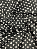 Polka Dot Satin Fabric - White on Black -  3/4" Inch Soft Silky Satin Polka Dot Fabric Sold By Yard