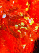 Jumbo Paillette Sequins - Clear Orange - Big Circle Hanging Sequins Design Fabric By Yard