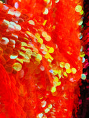 Jumbo Paillette Sequins - Clear Orange - Big Circle Hanging Sequins Design Fabric By Yard