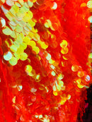 Jumbo Paillette Sequins - Clear Orange - Big Circle Hanging Sequins Design Fabric By Yard