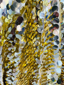Circle Jumbo Paillette Sequins - Gold / Silver - Big Circle Hanging Sequins Design Fabric By Yard