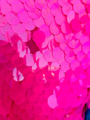 Circle Jumbo Paillette Sequins - Hot Pink - Big Circle Hanging Sequins Design Fabric By Yard