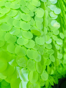 Circle Jumbo Paillette Sequins - Lime - Big Circle Hanging Sequins Design Fabric By Yard