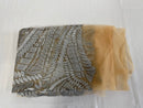 Leaf Pattern Fancy Fabric - Silver - Embroidered Pattern on Lace Mesh Sold By Yard