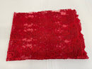 Fancy Border Flower Cluster Fabric - Red - Embroidered Floral Pattern on Lace Mesh By Yard