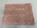 Fancy Border Flower Cluster Fabric - Rose Pink - Embroidered Floral Pattern on Lace Mesh By Yard