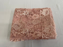Fancy Border Flower Cluster Fabric - Rose Pink - Embroidered Floral Pattern on Lace Mesh By Yard