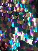 Circle Jumbo Paillette Sequins - Silver/Purple/Blue - Big Circle Hanging Sequins Design Fabric By Yard