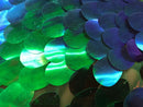 Jumbo Oval Sequins - Blue/ Green Iridescent - Large Oval Sequins Paillette on Mesh By Yard